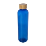 Transparent recycled plastic bottle with bamboo lid, 1 L blue colour