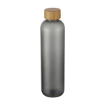 Transparent recycled plastic bottle with bamboo lid, 1 L transparent grey colour