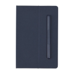 Eco notebook with integrated pen and lined pages navy-blue colour