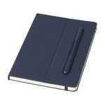 Eco notebook with integrated pen and lined pages navy-blue colour