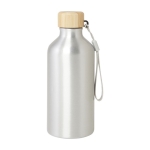 Recycled aluminium bottle with bamboo lid and strap, 500 ml silver colour