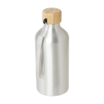 Recycled aluminium bottle with bamboo lid and strap, 500 ml silver colour