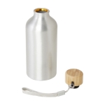 Recycled aluminium bottle with bamboo lid and strap, 500 ml silver colour