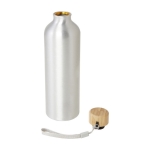 Recycled aluminium bottle with bamboo lid and strap, 770 ml silver colour