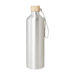 Large recycled aluminium bottle with bamboo lid and strap, 1 L silver colour