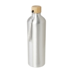 Large recycled aluminium bottle with bamboo lid and strap, 1 L silver colour