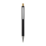 Recycled aluminium pen with bamboo push-button, blue ink black colour