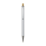 Recycled aluminium pen with bamboo push-button, blue ink silver colour