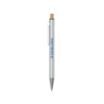 Recycled aluminium pen with bamboo push-button, blue ink