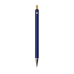 Recycled aluminium pen with bamboo push-button, black ink navy-blue colour