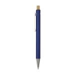 Recycled aluminium pen with bamboo push-button, black ink navy-blue colour