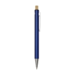 Recycled aluminium pen with bamboo push-button, black ink navy-blue colour