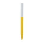 Recycled plastic pen in various colors, blue ink yellow colour