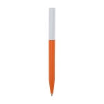 Recycled plastic pen in various colors, blue ink orange colour