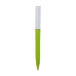 Recycled plastic pen in various colors, blue ink neon green colour