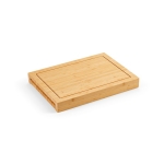 Bamboo chopping board with sliding tray and three knives natural colour