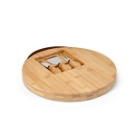 Bamboo chopping board with handle and three utensils natural colour second view