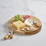 Bamboo chopping board with handle and three utensils natural colour ambient view