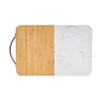 Bamboo and marble chopping board with top handle natural colour front view