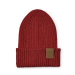 Recycled cotton hat with patch burgundy colour front view