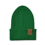 Recycled cotton hat with patch dark green colour front view