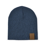 Sustainable RPET beanie, ideal for cold winter days with blue colour front view