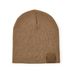 Sustainable RPET beanie, ideal for cold winter days with camel colour front view