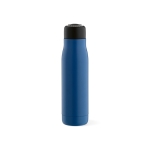 Recycled stainless steel bottle with drawstring, 540 ml blue colour front view