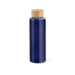 Leak-proof  glass bottle with bamboo lid, 490 ml blue colour