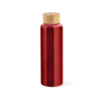 Leak-proof  glass bottle with bamboo lid, 490 ml red colour