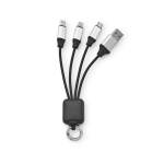 4-in-1 charging cable with various connectors, RPET black colour front view