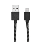 RPET charging cable with USB-A and Lightning connector, 1 m black colour third view