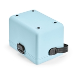 Recycled cooler box with carrying strap, 12 L pastel blue colour bottom view