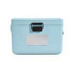 Recycled cooler box with carrying strap, 12 L pastel blue colour front view