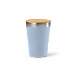 Recycled stainless steel thermal mug lid, 300 ml marbled blue colour front view