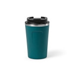 Sustainable thermal mug, recycled steel, 400 ml petrol blue colour front view