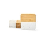 Set of 4 elegant bamboo and marble coasters natural colour front view