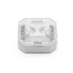 Transparent earphones with elongated speakers white colour