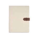 Recycled cotton folder with snap fastener, A4 natural colour front view