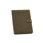 Recycled cotton folder with snap fastener, A4 military green colour