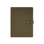 Recycled cotton folder with snap fastener, A4 military green colour front view