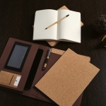 Cork document folder with phone pocket and pen holder, A5 natural colour ambient view