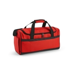 Sports bag made of RPET with black reflective straps red colour