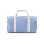 Recycled cotton sports bag with shoulder strap pastel blue colour front view