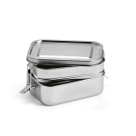 Recycled stainless steel lunch box with clasps, 1.05 L silver colour second view