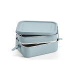 Double lunch box, recycled steel with clasps, 1.05 L marbled blue colour second view