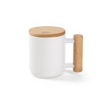 Porcelain mug with lid and double bamboo handle, 320 ml white colour