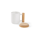 Porcelain mug with lid and double bamboo handle, 320 ml white colour second view