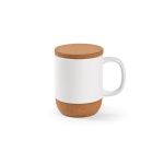 Eco-friendly ceramic mug with cork lid and base, 350 ml white colour