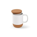 Eco-friendly ceramic mug with cork lid and base, 350 ml white colour second view